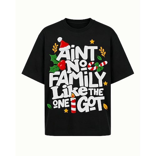 Es gibt keine Familie wie meine – Lässiges Baumwoll-T-Shirt mit Weihnachtsmotiven, Rundhalsausschnitt und kurzen Ärmeln
