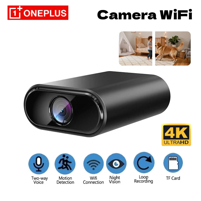 Caméra de surveillance domestique OnePlus 8K HD, connexion Wifi sans fil, contrôle à distance par téléphone portable, utilisation intérieure sans branchement, applicable à plusieurs scénarios.