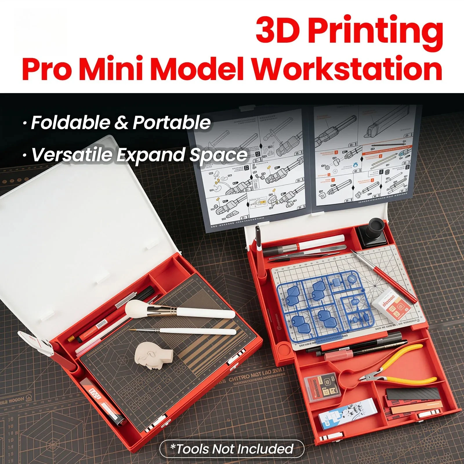 Hobby Mio 3D Printed Foldable Mini Model Workstation Portable Expandable Storage Box With Drawer Scale Model Building Station