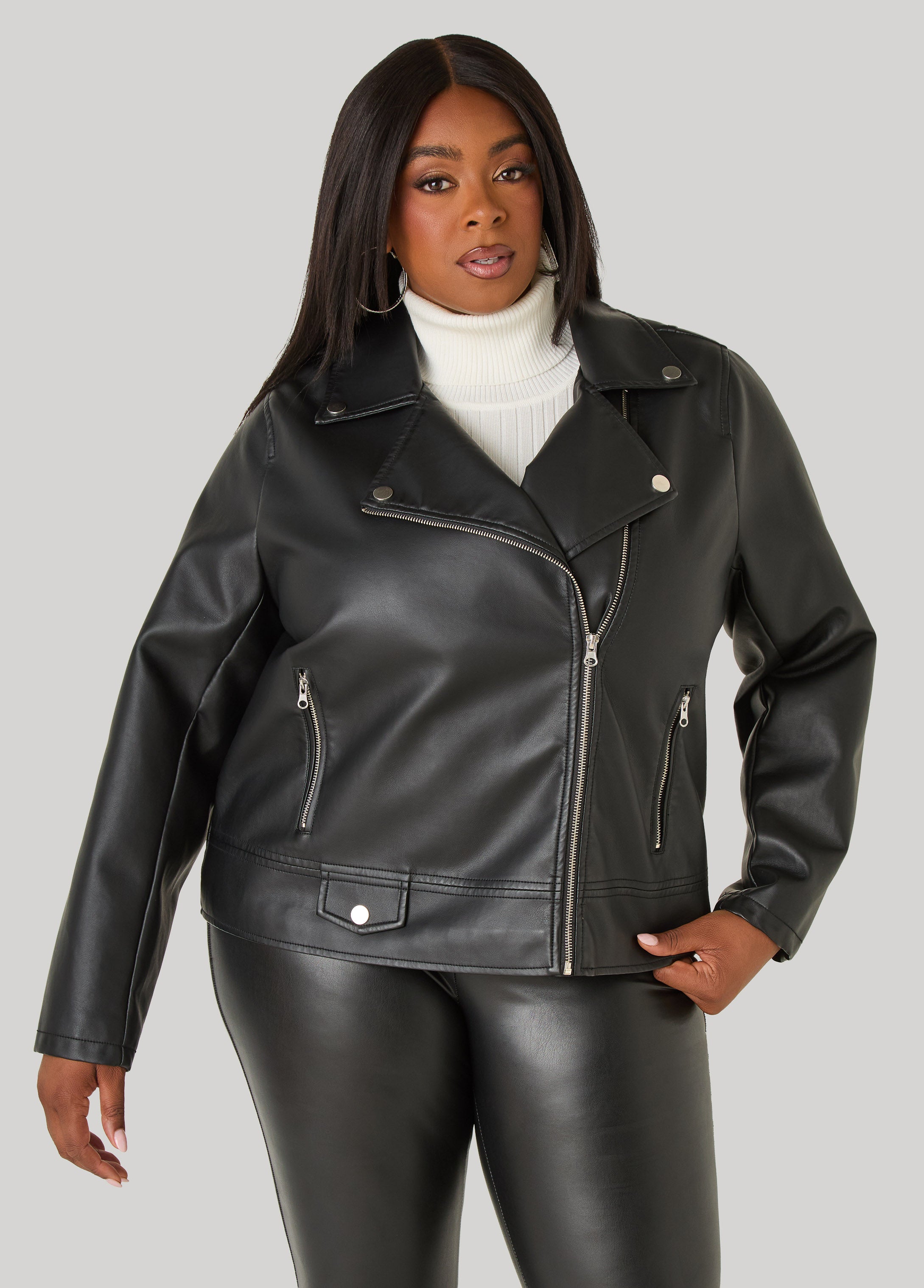 Plus Size Faux Leather Moto Jacket
