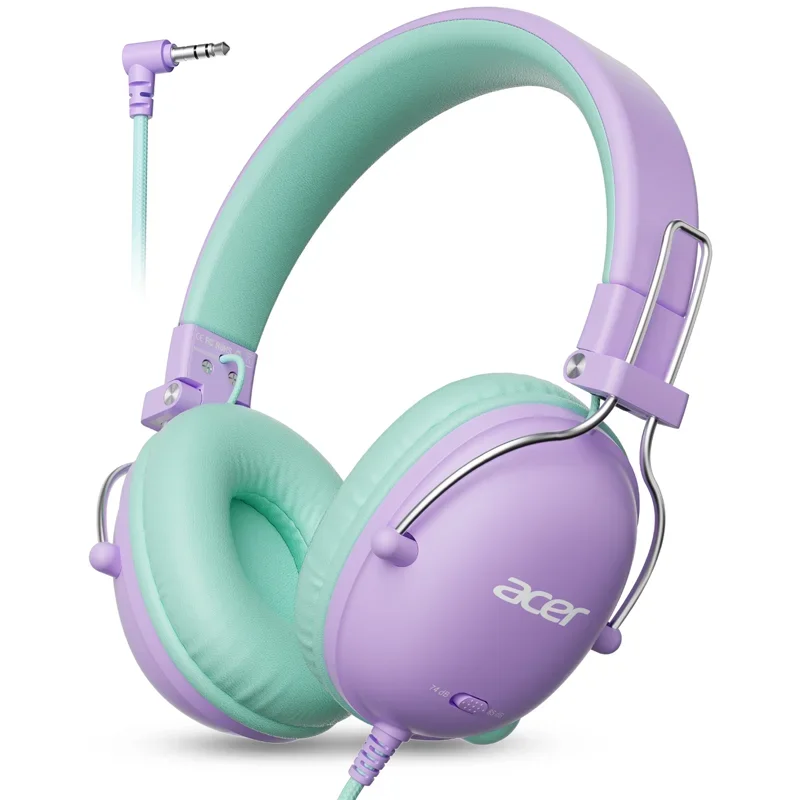 Casque audio pour enfants Acer, avec câble, prise jack 3,5 mm, casque stéréo filaire à porter sur l’oreille, niveau sonore sûr de 74/85 dB, casque audio pour enfants, pour garçons et filles.