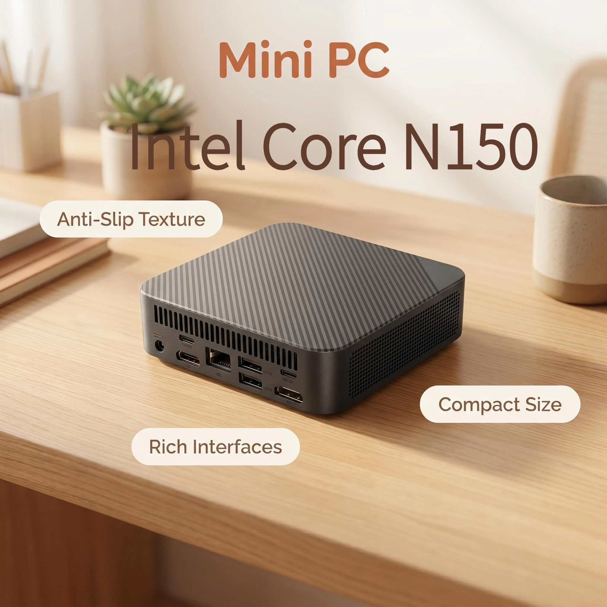 Intel Core N150 Tragbarer Mini-PC 16GB DDR4 M.2 NVMe SSD Dreifach-4K WiFi6 Geräuscharme Kühlung Büro- und Heim-Desktop-Computer