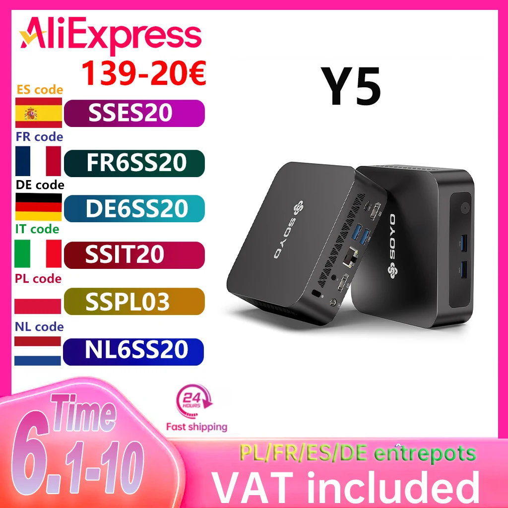 SOYO Mini-PC Y5 Intel i3 4030U 8 GB RAM 128 GB ROM Windows 10 WiFi BT4.2 Desktop-Computer