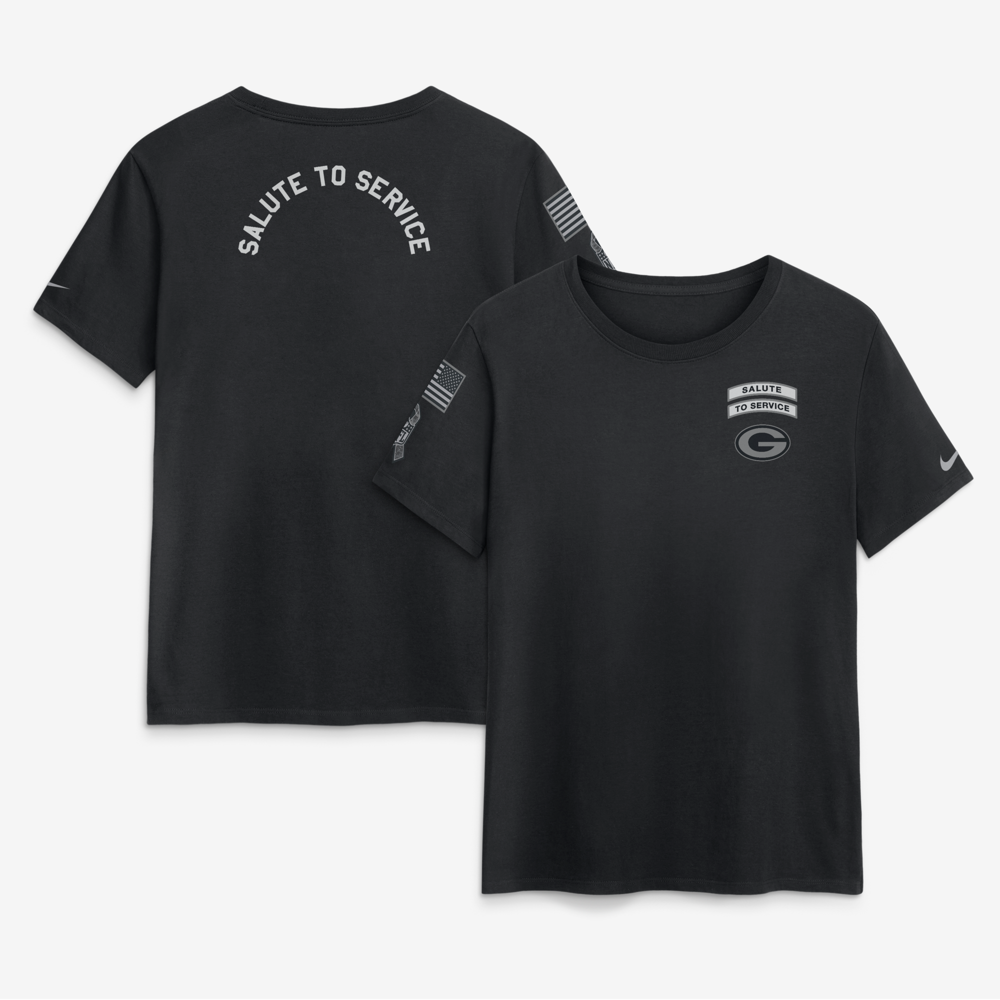Schwarzes Nike Green Bay Packers 2026 Salute to Service T-Shirt für Damen