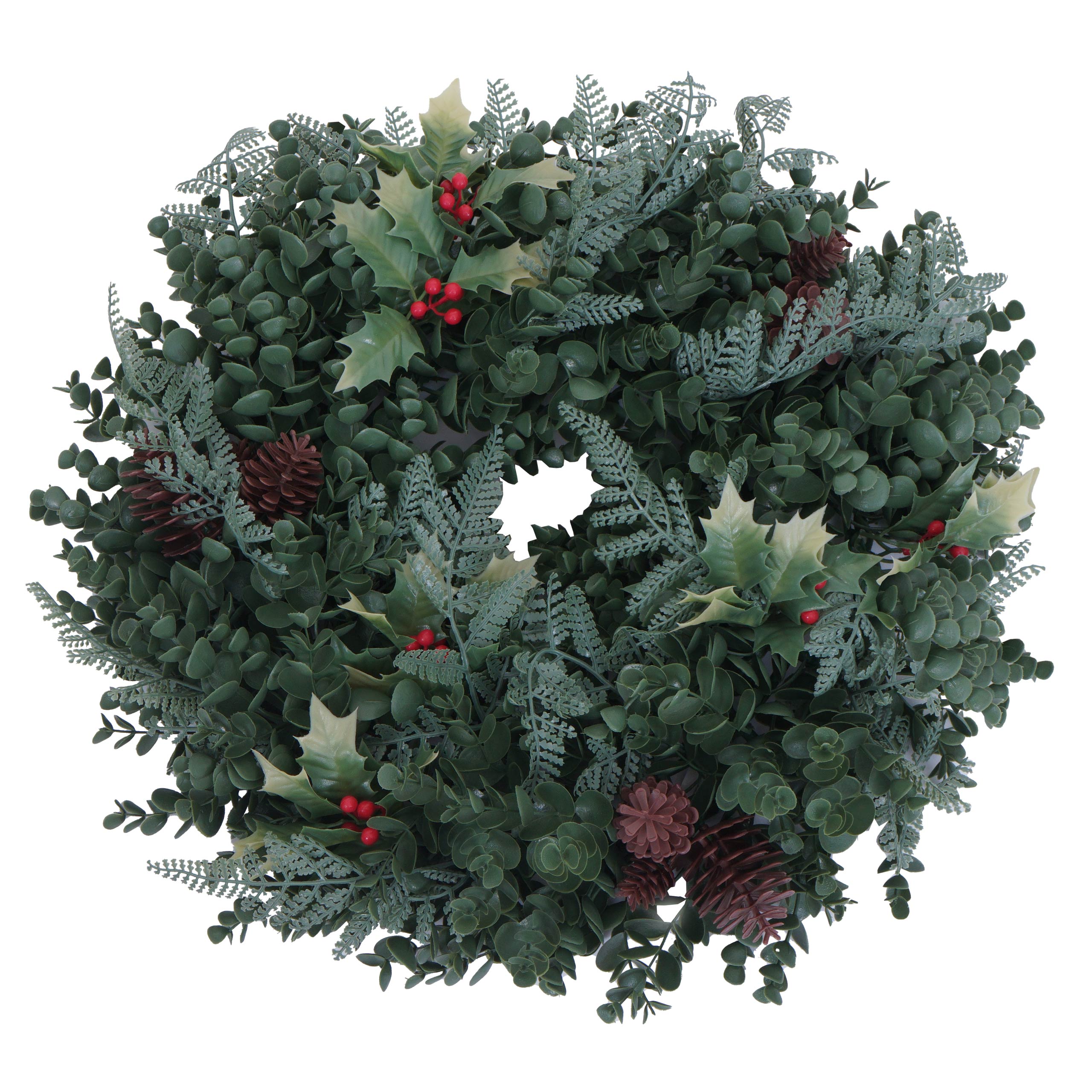 Künstlicher Kranz HWC-O98, Türkranz Tischkranz, Deko künstlich Ø 45cm ~ grün mit roten Beeren