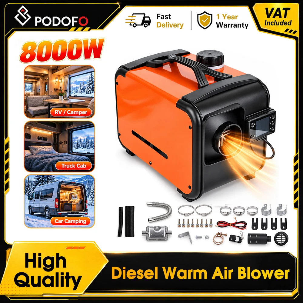 Podofo, chauffage diesel horizontal pour stationnement, 12V 24V, chauffage d’air diesel, chauffage de cabine, chauffage d’air pour véhicules, chauffage de cabine pour voiture, camion et camping-car,
