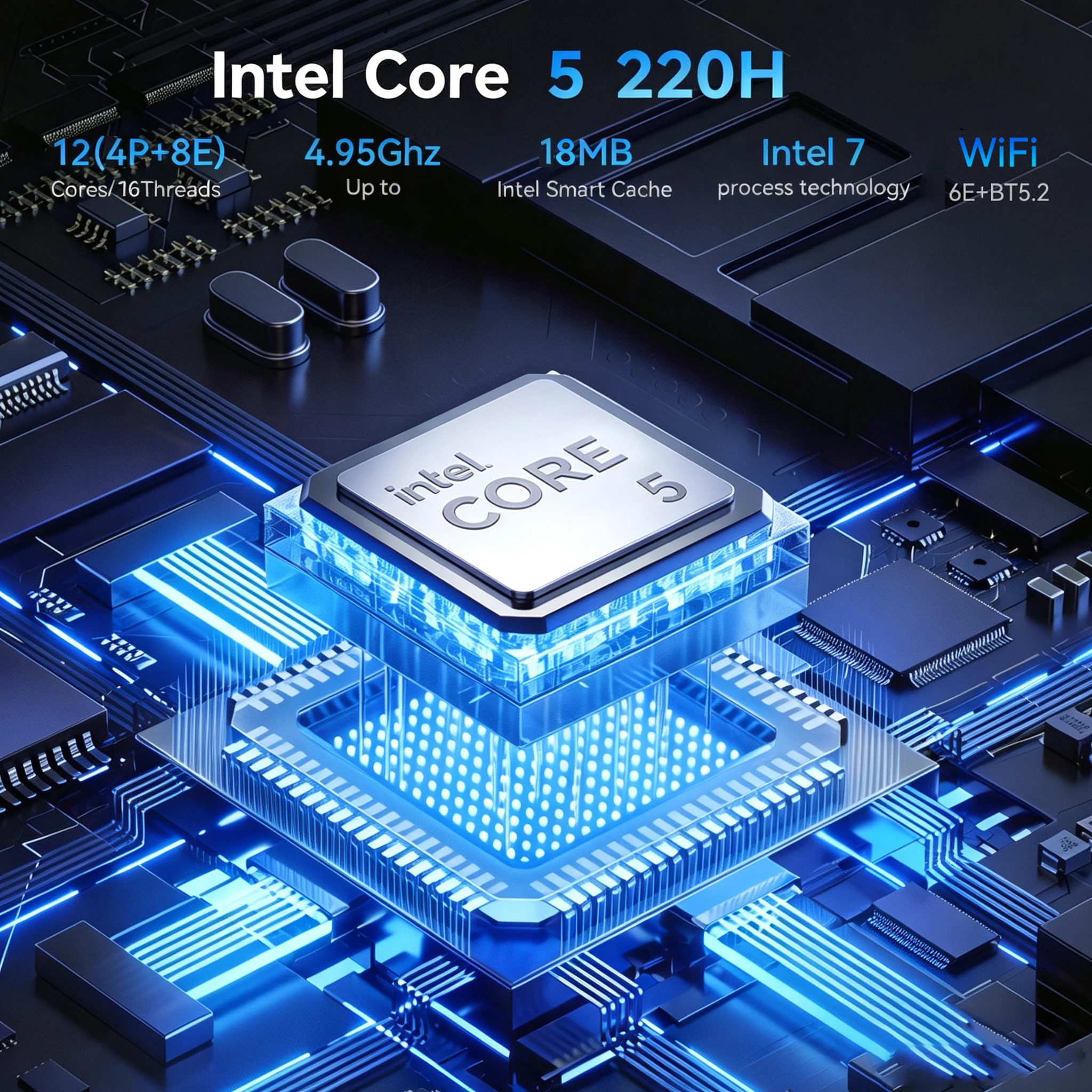 Mini PC KAMRUI H2 Intel Core 5 220H, sans mémoire RAM, sans stockage ROM, WIFI 6, Bluetooth 5.2, ordinateur de bureau pour le bureau et les jeux