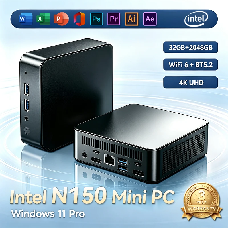MINI Gaming PC Windows 11 Pro Intel Core I9 10980HK N150 Protable Computer PC 32GB RAM 1TB SSD WIFI 6 BT5.2 4K HD Mini Office PC