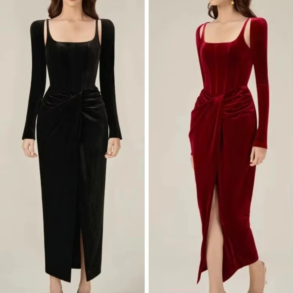 Prom Dresses Square Collar Lace Long Sleeve Formal Sexy Cocktail Dress Exquisite High Quality Evening Party Gowns Customized