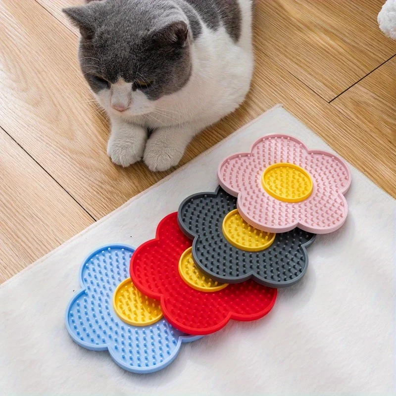 Niedliche Blumen-Leckmatte für Hunde und Katzen, Slow-Food-Teller, Anti-Rutsch-Saugnäpfe, Silikon-Leckmatte für Haustiere