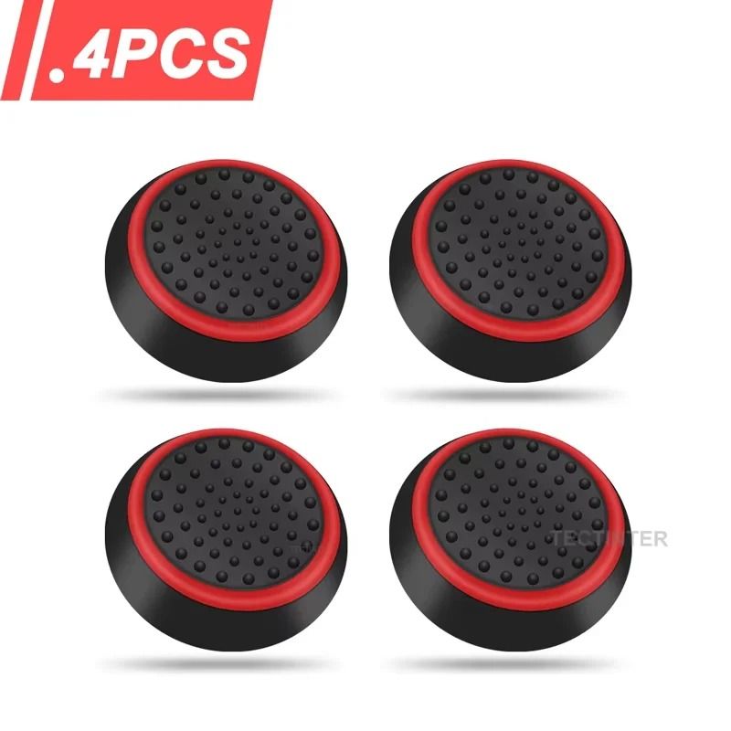 4PCS Silicone Thumb Grips For PS4 Xbox And Steam Deck Controllers black red
