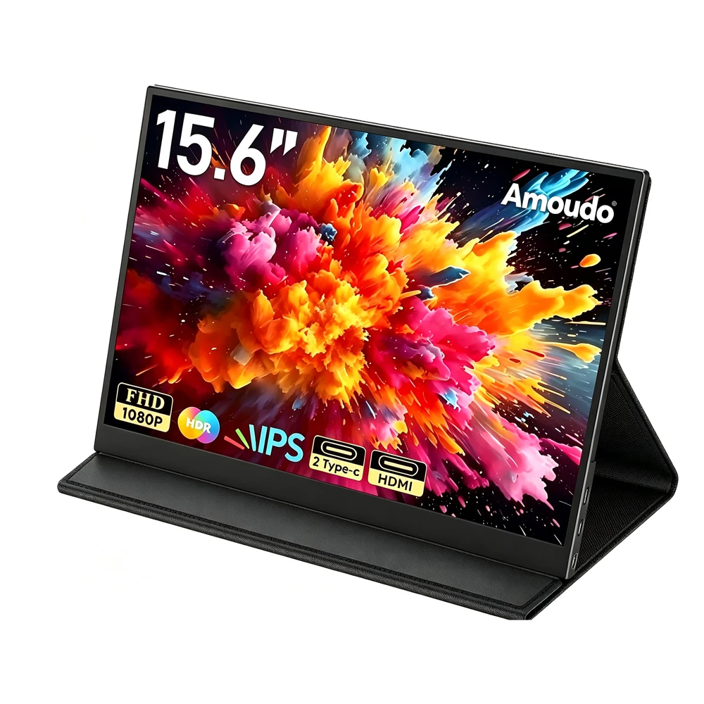 Amoudo, écran portable de 15,6 pouces, résolution 1920 x 1080, 60 Hz, écran d’extension pour ordinateur portable, écran IPS, moniteur pour ordinateur portable, PC, téléphone, deuxième écran, moniteur