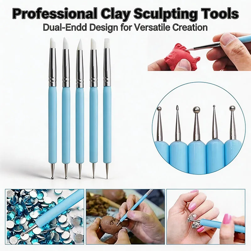 Outils de modelage en argile polymère, outils de sculpture, outils de gaufrage pour nail art, outils d'indentation pour argile céramique, outils de sculpture et de gravure DIY à tête souple