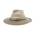 Dorfman Pacific Men's 1 Piece Brushed Twill Mesh Safari Hat with Genuine Leather Trim, Khaki, Medium