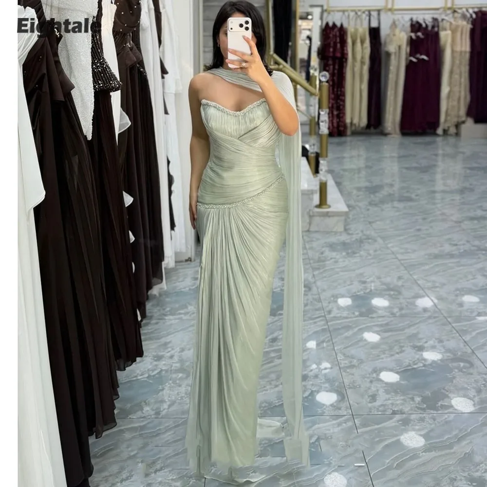 Eightale Arabic Evening Dress Sweetheart Customized Beaded Pleats Floor Length Mermaid Muslim Prom Wedding Party Gown