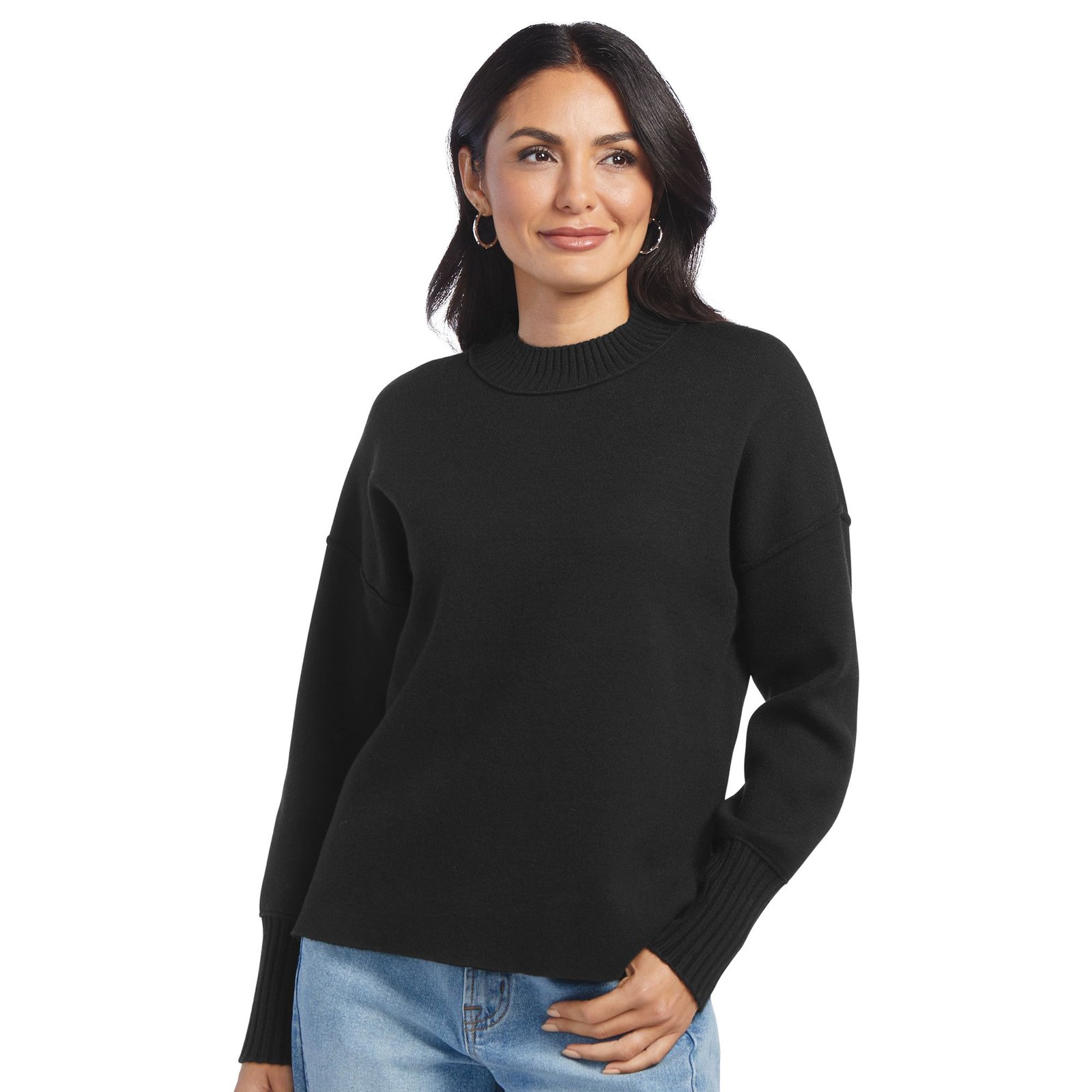 Masseys Apres Mock Neck Sweater (Women's) Casual in Black, Size 2X, Nylon/Polyester/Viscose