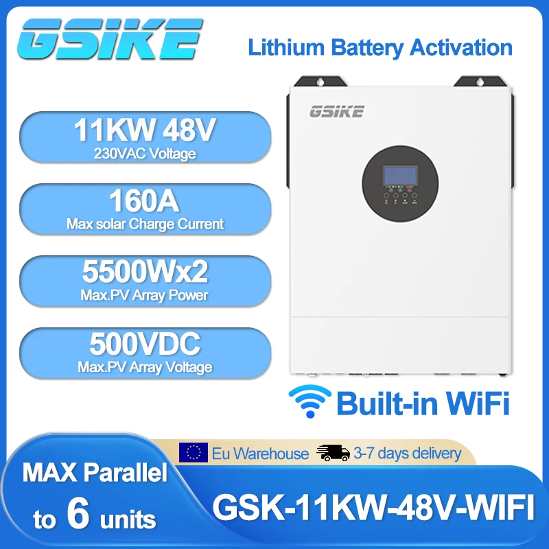 GSIKE, onduleur solaire hybride 6,2 kW, 48 V, 220 V, onduleur hors réseau, chargeur MPPT 120 A, contrôleur solaire MPPT, onduleur hors réseau à onde sinusoïdale pure avec Wi-Fi.