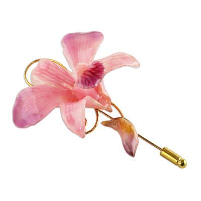 'Eternal Orchid' - Unique Natural Flower Gold Plated Brooch Pin