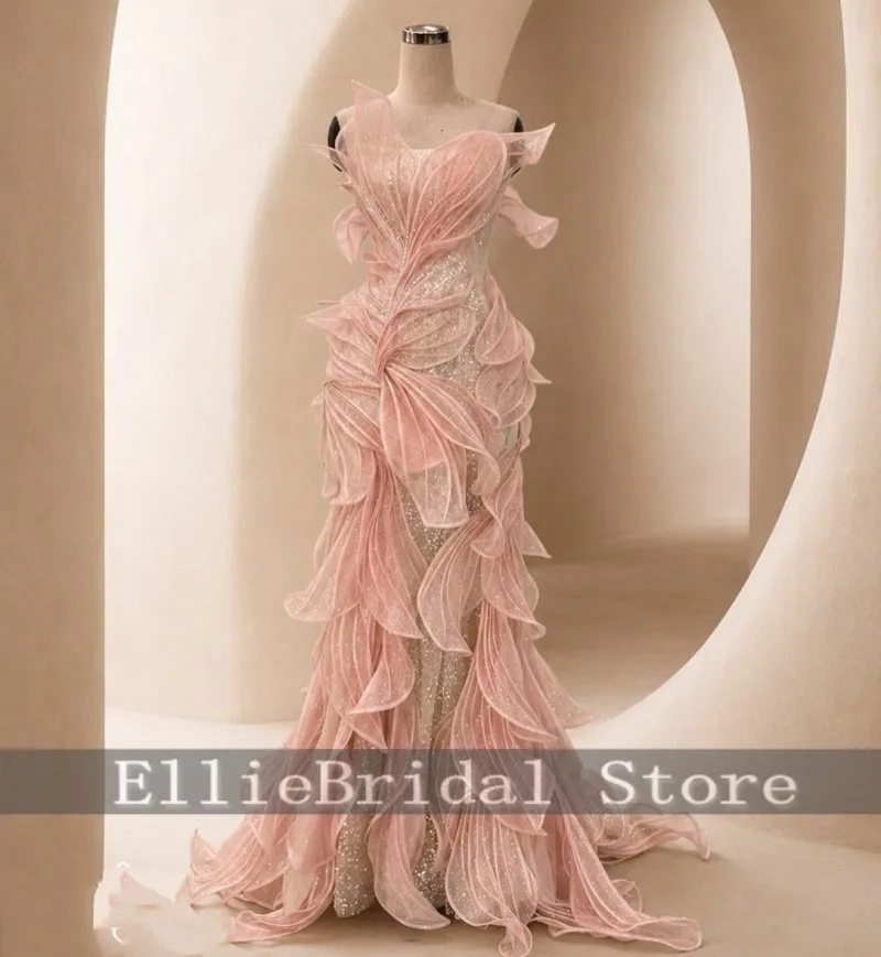 Adoration Pink Formal Evening Dresses Women Mermaid Sparkle Sequined Sleeveless Wedding Party Prom Dress Customized