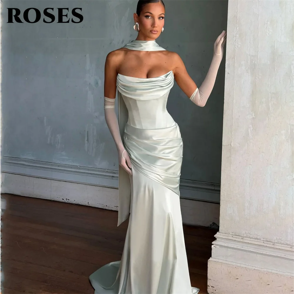 ROSES Light Green Prom Dress with Pleat Bodice Celebrity Dress Satin Women's Evening Dresses Mermaid Formal Gown Customized
