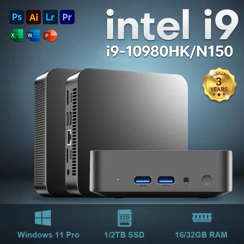 Portable Mini Gaming PC Intel Core I9 10980HK N150 Windows 11 Pc Computer 16GB 32GB RAM 1TB SSD WiFi6 BT5.2 4K Desktop PC Gamer