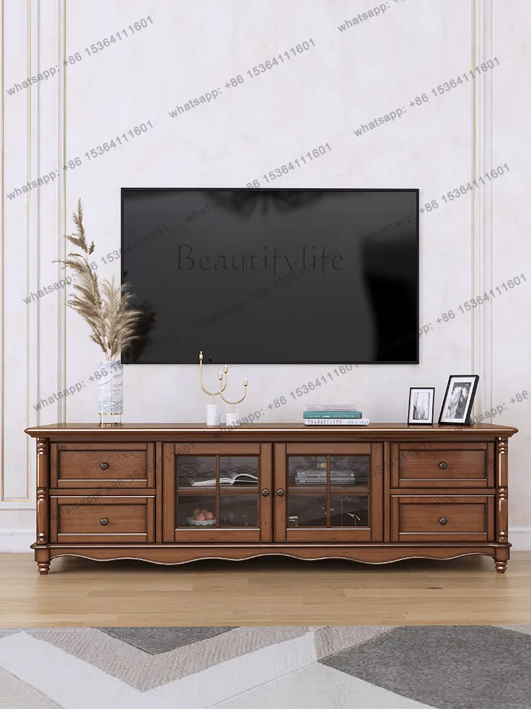 Amerikanischer ländlicher TV-Schrank aus massivem Holz, reine Massivholzmöbel im alten Retro-Stil
