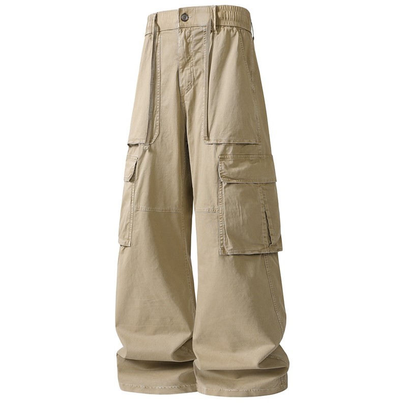 Men's Cargo Pants Trousers Barrel Pants Elastic Waist Multi Pocket Flap Pocket Solid Color Windproof Comfort Outdoor Holiday Camping Hiking Streetwear Stylish Khaki Black