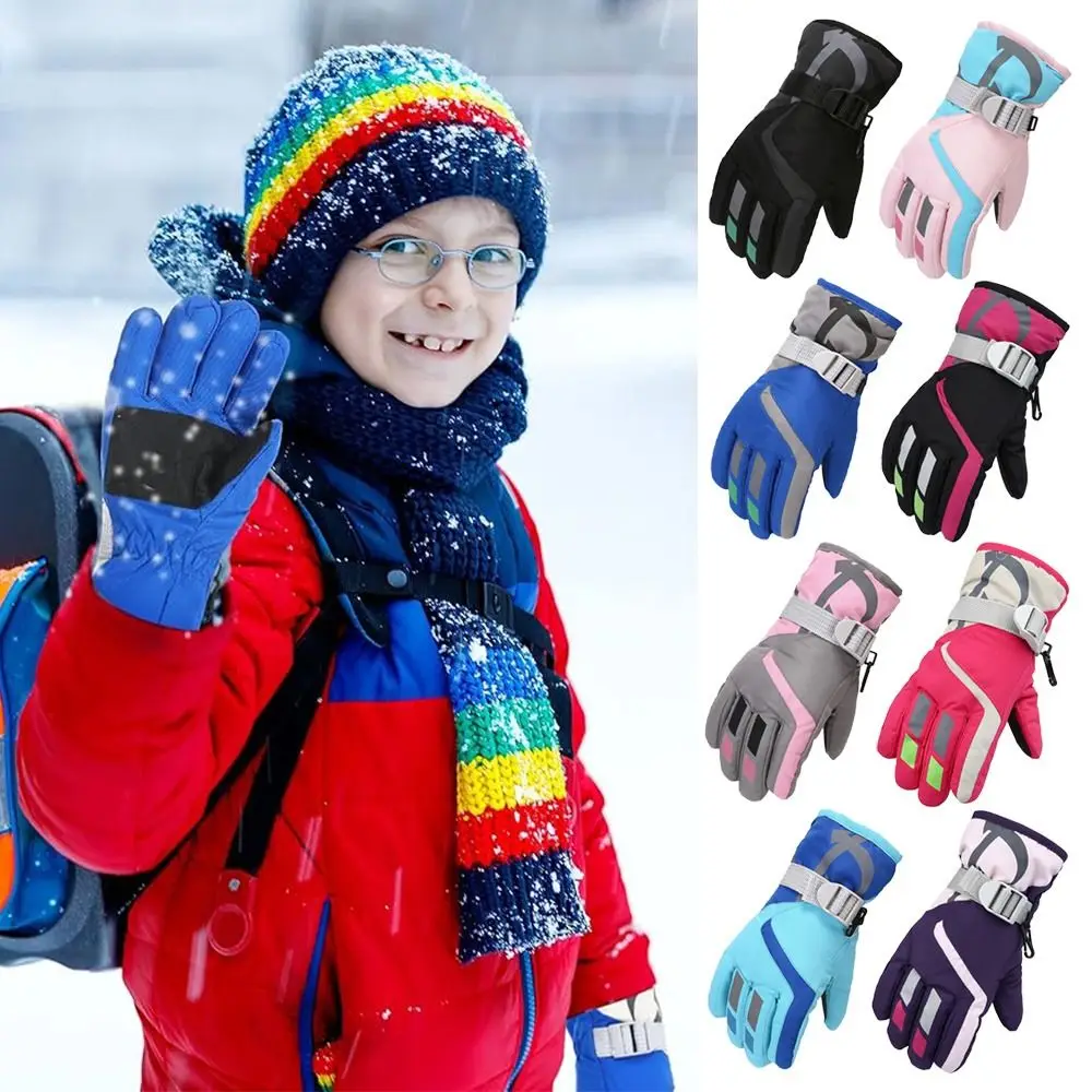 Gants de ski imperméables et coupe-vent pour enfants, mignons, épais et chauds, mitaines antidérapantes pour la neige et le snowboard