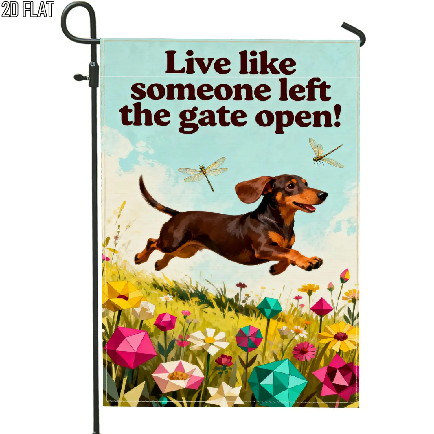 2D Flat, 2D Flat 1pc Outdoor Garden Flag Playful Dachshund Floral Colorful Welcome Garden Flag Porch Decoration for Garden Outside Yard Decoration No Flag Pole, 2D Flat