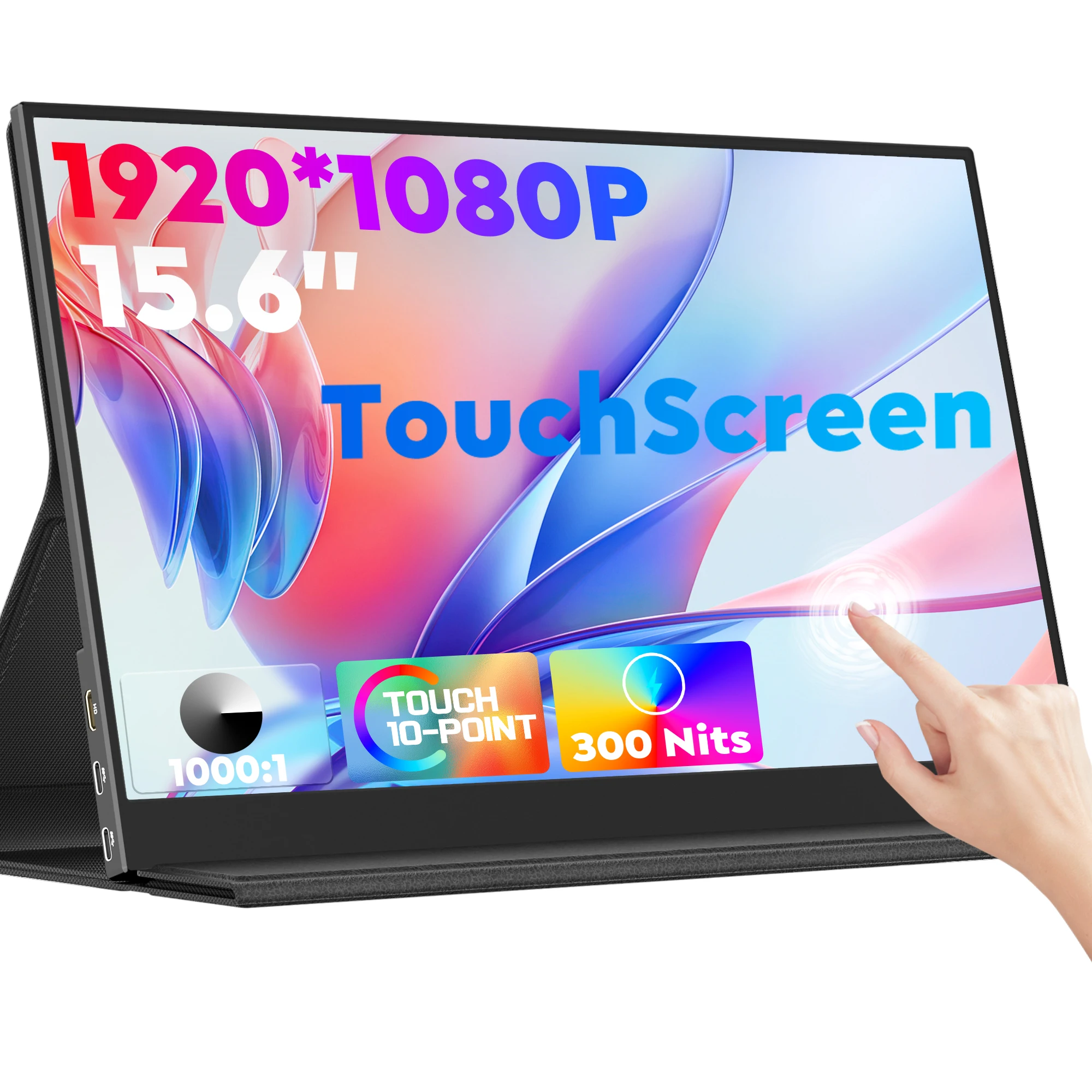Moniteur tactile Amoudo 15,6 pouces 1920x1080P 60HZ, moniteur tactile portable, deuxième écran FHD fin avec Type-C et Mini HDMI, moniteur d