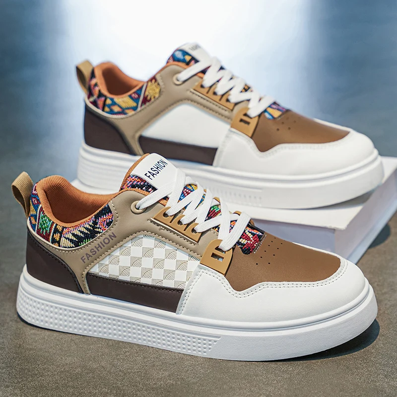 Herbst Neue Herrenschuhe Leder Freizeitschuhe Modische Vulkanisierte Schuhe Niedrig Geschnittene Herrenschuhe Trendige Flache Laufschuhe Sportschuhe