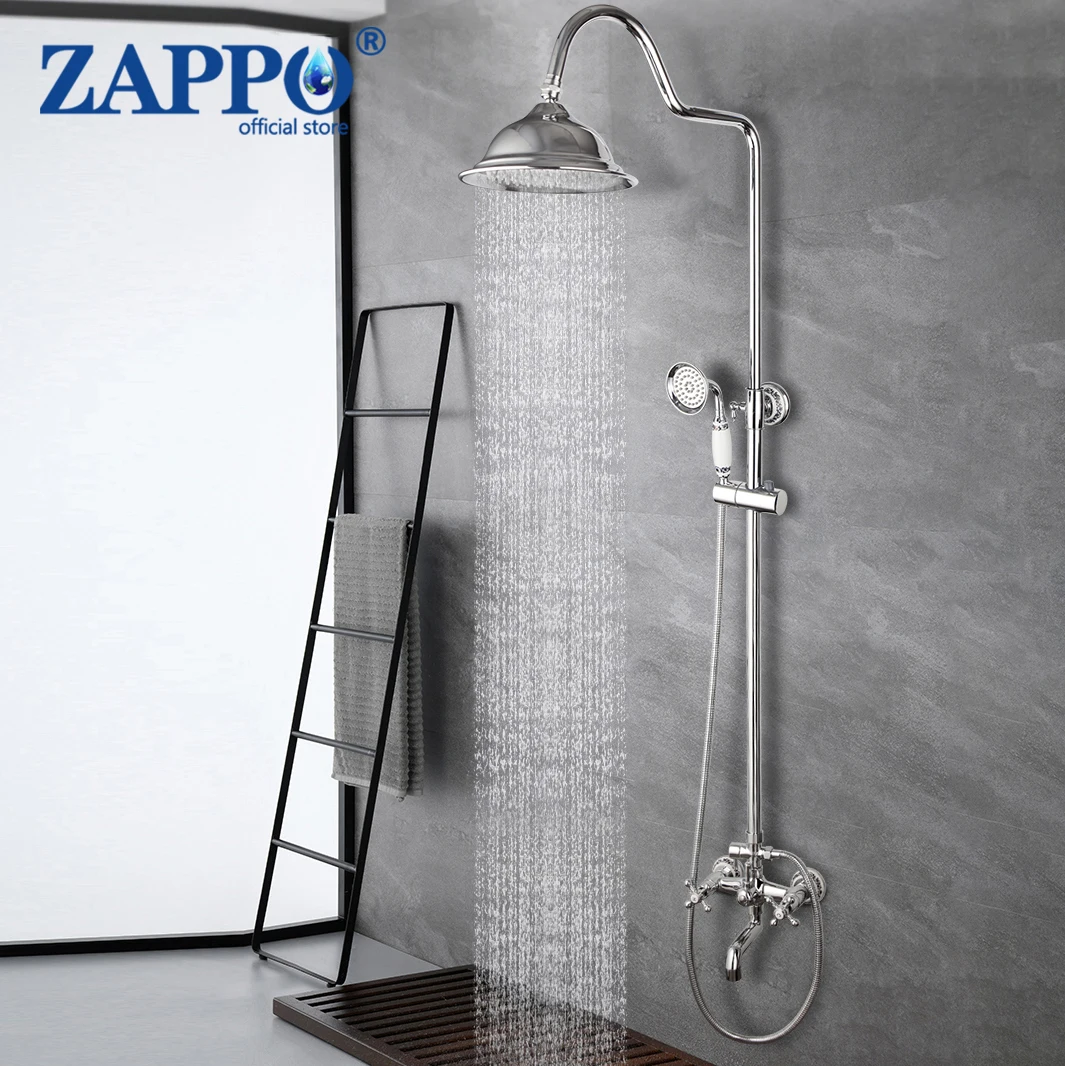 ZAPPO Chrom Poliert Badezimmer Dusche Wasserhahn Set Regen Dusche Kopf Bath Massivem Messing Regen Dusche Mixer Hand Dusche Armaturen Tap