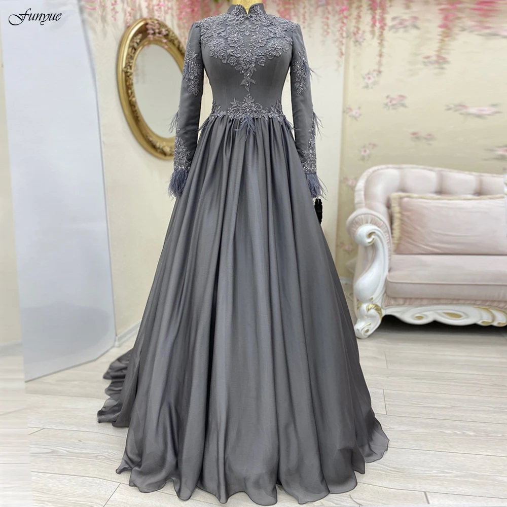 Customized Elegant Dubai Muslim Formal Dress Robe De Soirée Femme Lace Beaded A-Line Wedding Party Dresses Evening Prom Gowns