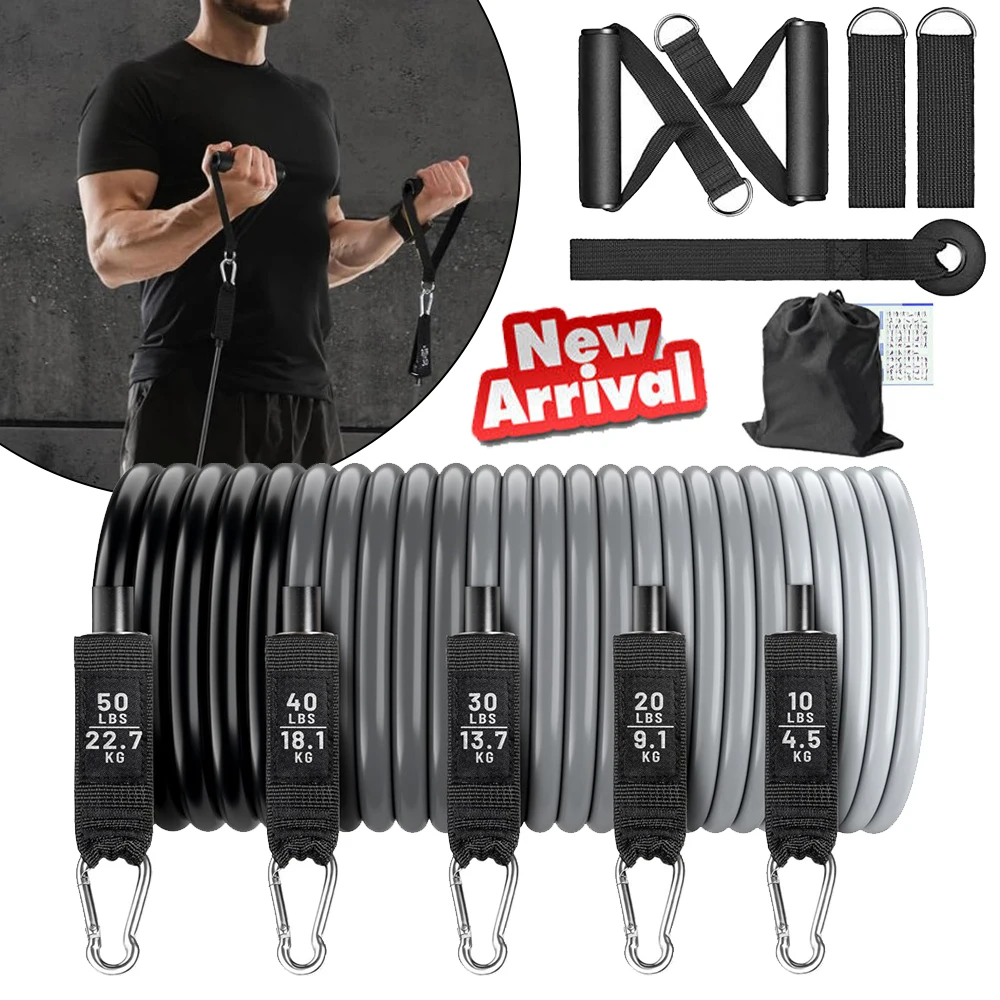 11 Pcs Resistance Band Set 150 lbs TPE Gradient Gray Black Exercise Bands with Handles Door Anchor Ankle Straps Carry Bag Workout Bands for Home Gym Fitness Strength Training Yoga Pilates Full Body Workout Portable Adjustable for Men Women