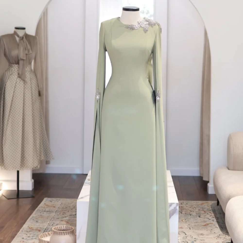 Customized Formal Jersey Sequined Pleat A-line O-Neck Long Evening Dresses Luxury 2025 Sparkle High Quality