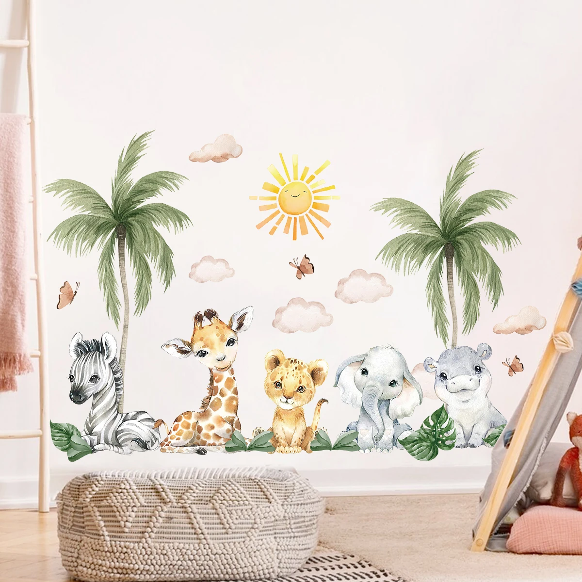 2 Stück Löwe Elefant Giraffe Wandaufkleber für Kinderzimmer Schlafzimmer Wanddekoration Kinderzimmer Dekor für Wohnzimmer Wandtattoos