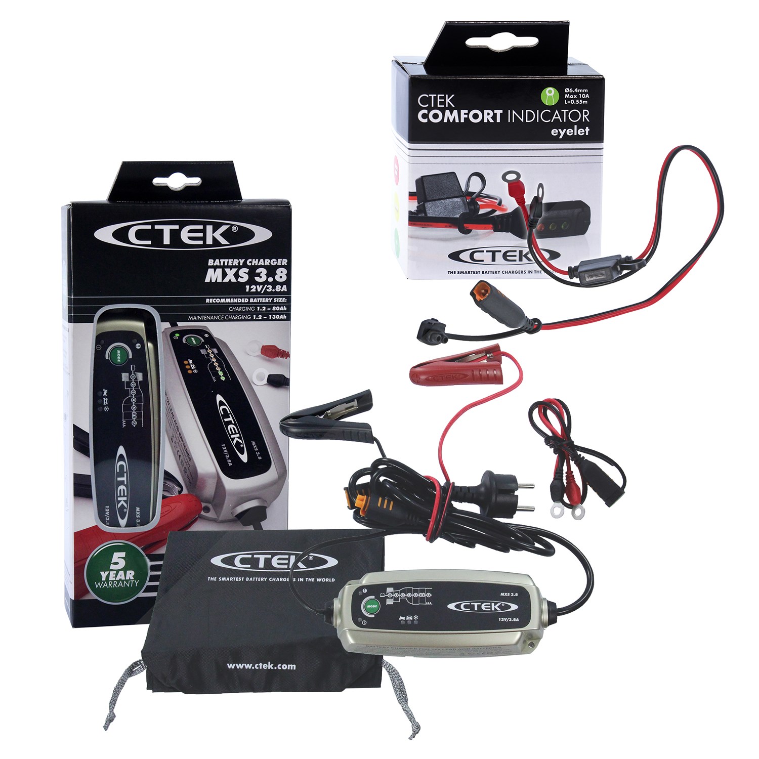 Ctek MXS 3.8 + Comfort Indicator Ringkabel M6 [Hersteller-Nr. 10850373] Image