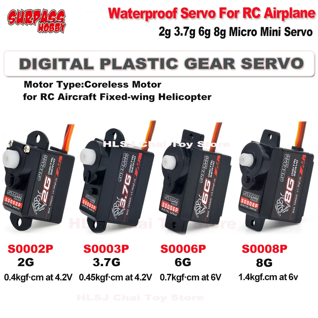 Surpass Hobby Airplane Digital Servo 2g 3.7g 6g 8g Plastic Gear Micro Mini Servos for RC Aircraft Fixed-wing Helicopter