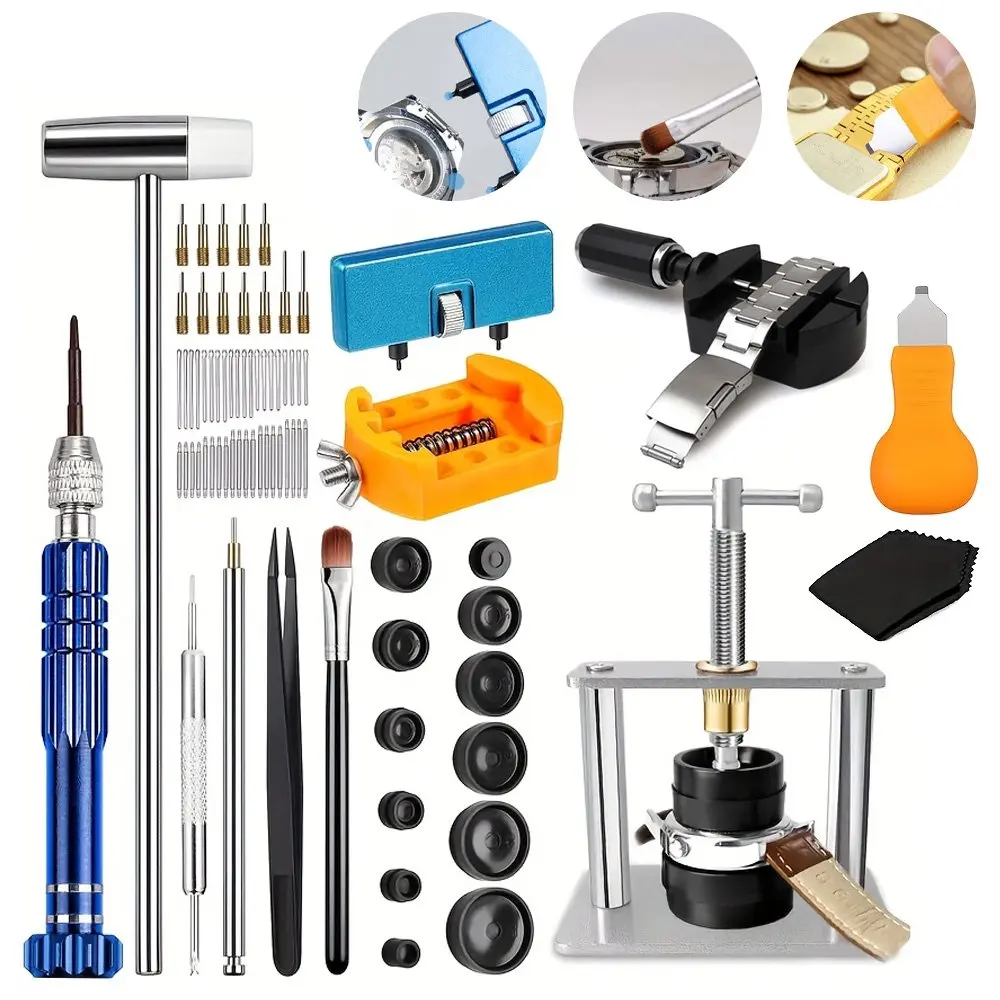 Kit d'outils pour montres + outil de serrage pour montres, outil de remplacement de piles de montre, outil de réparation de montres, outil d'horloger, ouvre-montre, ouvre-boîtier de montre, outil de serrage, tournevis