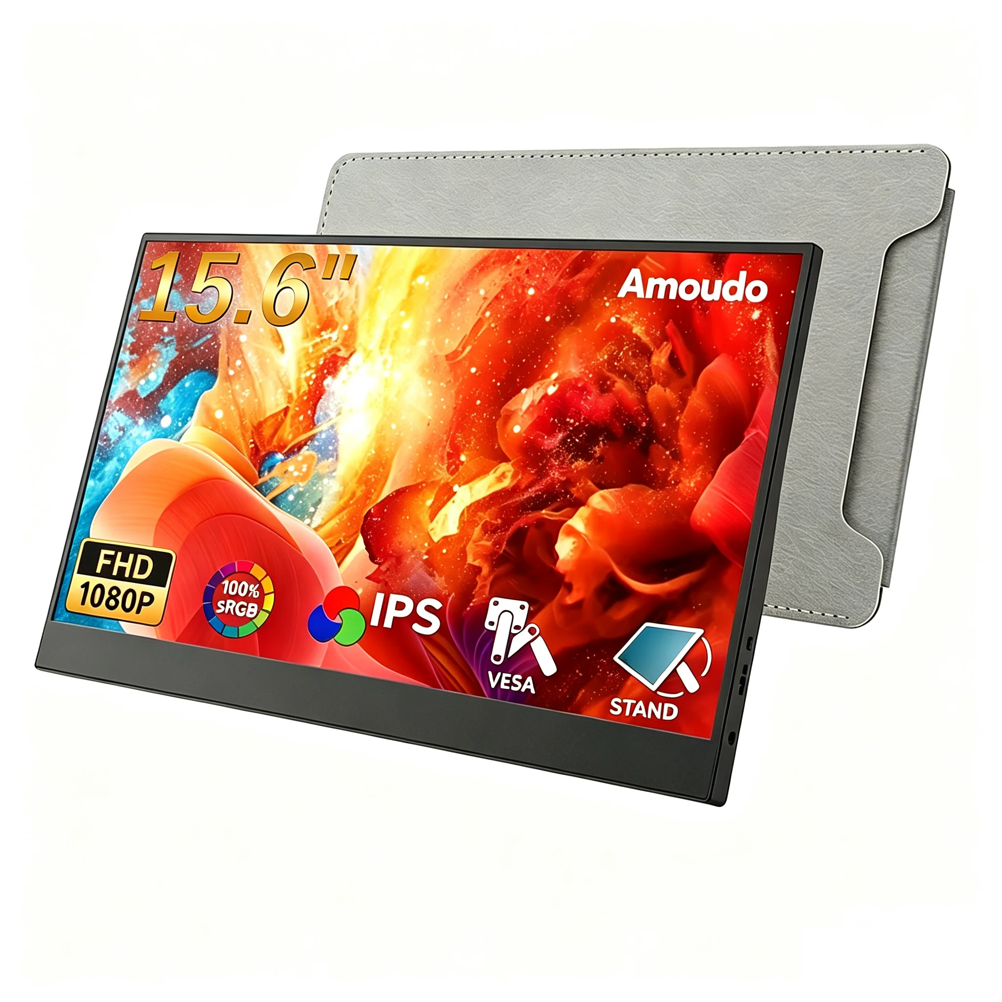 Amoudo, écran portable de 15,6 pouces, résolution 1920x1080P, 60 Hz, écran IPS LCD, écran portable compatible VESA, USB-C, Mini HDMI, écran mobile, deuxième écran.