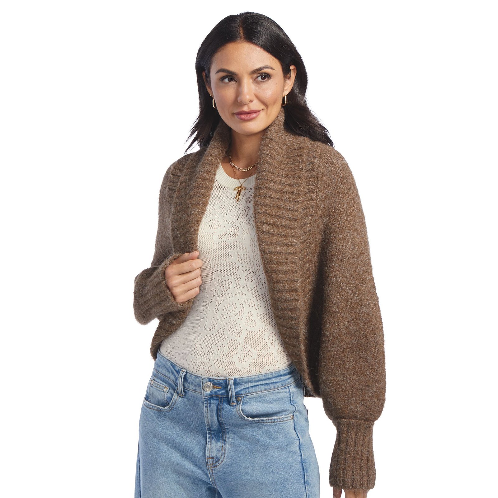 Masseys Shawl Collar Shrug (Women's) Casual in Ash Brown, Size XL, Nylon/Polyester/Spandex