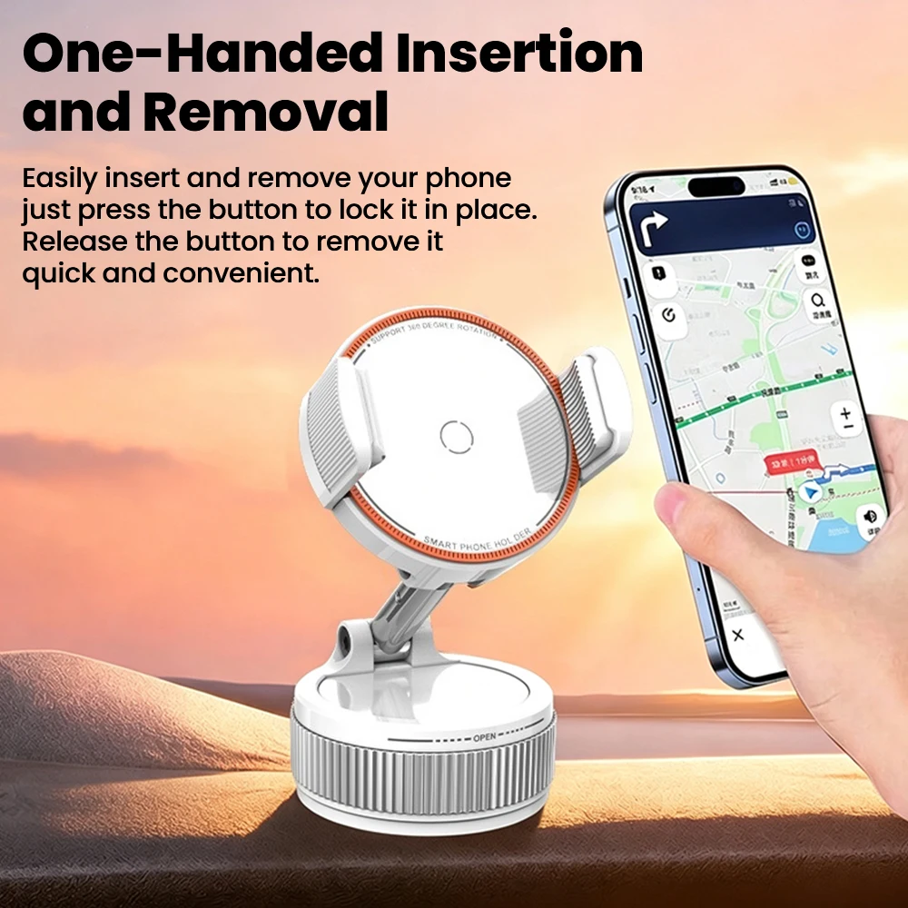 360° Rotation Car Phone Holder Vacuum Suction Car Phone Mount With Non-slip Silicone Grip Phone Stand For iphone 17 16 Samsung