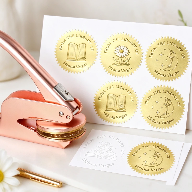 Tampon gaufré personnalisé pour livres, tampons avec logo de bibliothèque personnalisés, tampons gaufrés personnalisés pour invitations de mariage et de fêtes privées, bricolage