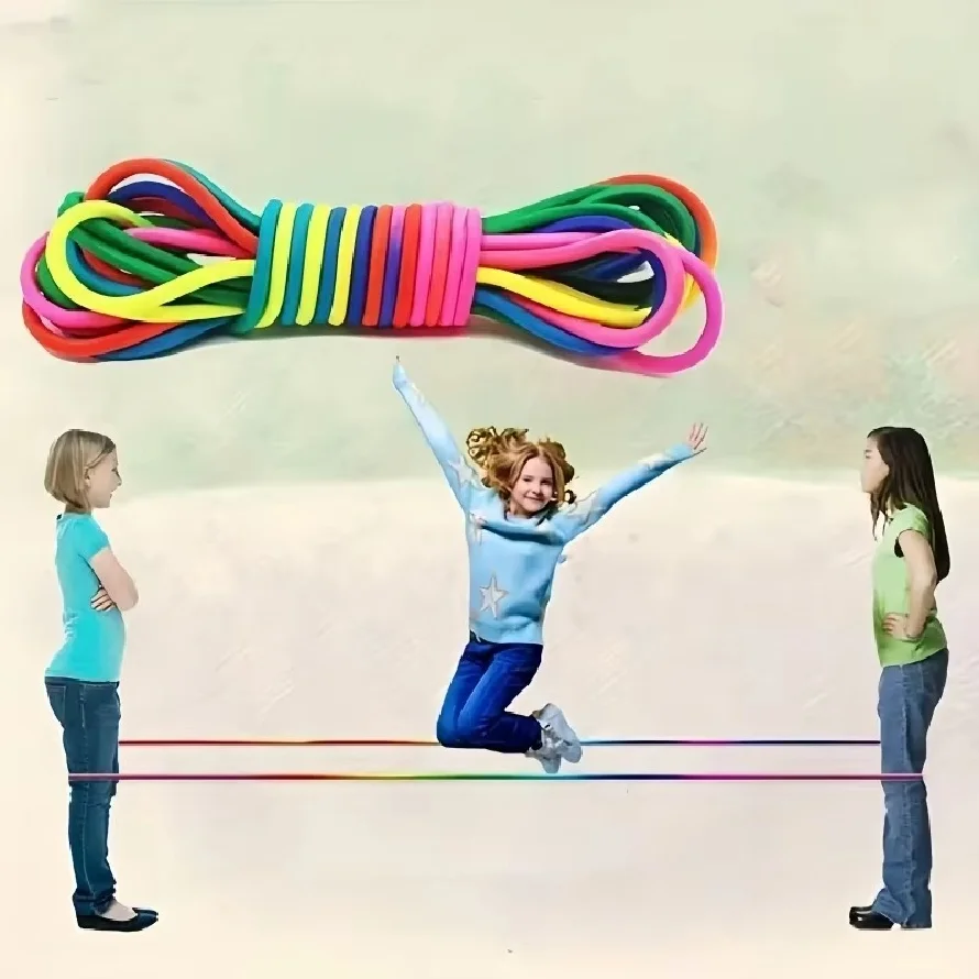 Corde à sauter élastique en caoutchouc arc-en-ciel pour enfants et adultes, exercice de remise en forme, jeux de plein air amusants, jeux de plein air pour enfants et adultes