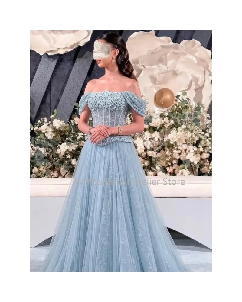 Elegant Evening Dresses Off‑Shoulder Formal Gowns 3D Floral Beaded Corset Bodice Women’s Wedding Party Dress for Customized