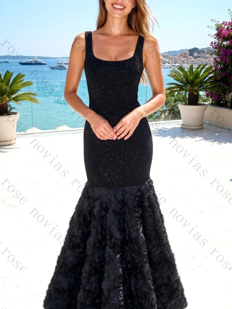 Customized Sexy Black Floral Mermaid Sleeveless Evening Dresses Elegant Celebrity Dress Exquisite High Quality Prom Party Gowns