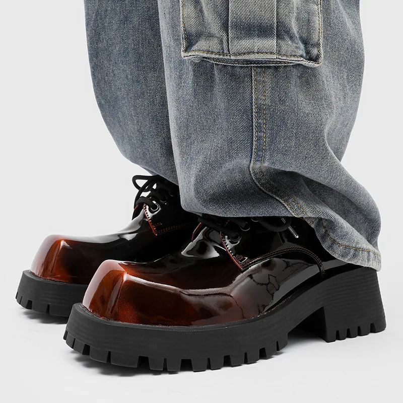 Herren Streetwear Mode Hip-Hop Eckige Spitze Farbverlauf Casual Dicke Sohle Leder Designer Derby Schuhe Herren Anzug-Schuhe