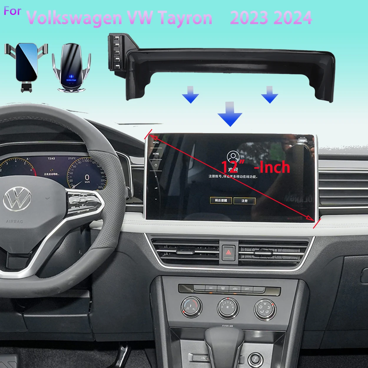 Auto Specia Telefon Halter Für Volkswagen VW Tayron 2023 2024 12'' Bildschirm Mobile Drahtlose Handy Lade Halter Zubehör