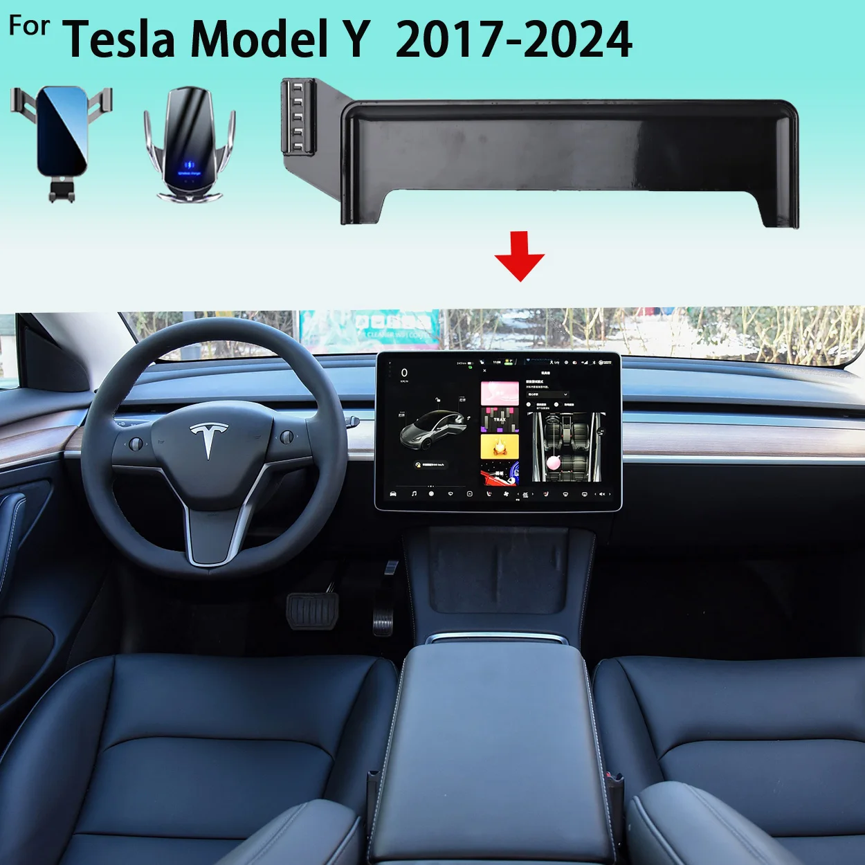 Auto Telefon Halter Für Tesla Modell Y 2017-2022 2023 2024 Bildschirm Handy Unterstützung Auto Halterungen 15W Drahtlose lade Zubehör
