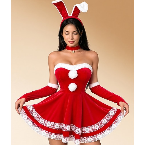 Noël Robe Costume 3 pièces père Noël Mrs. Claus Sexy Nouveauté pour Femmes Adultes Noël Nouvel An la veille de Noël Soirée Offrir des cadeaux Réunion de famille Robe accessoire Gants